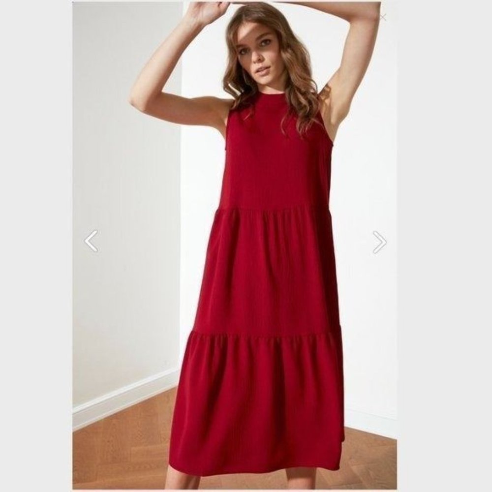 Burgundy Wide Cut Maxi Dress - Size Large